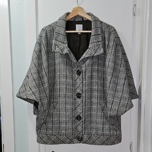 Halogen Black and White Plaid Cape Jacket